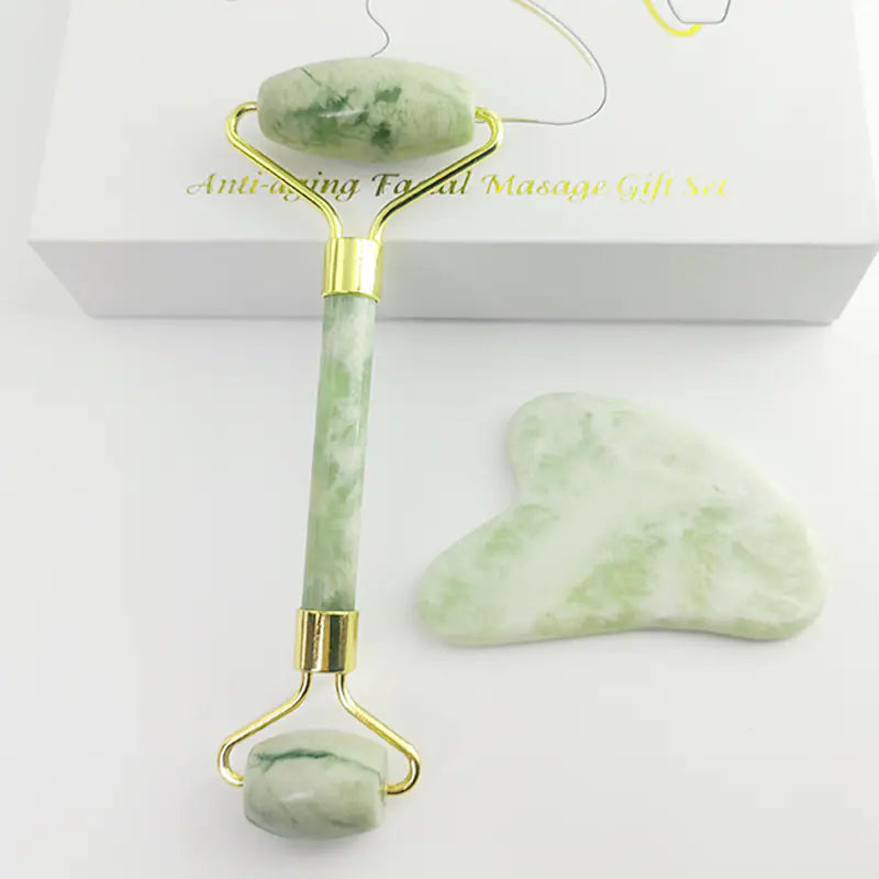 White Jade Facial Roller Gua Sha Set